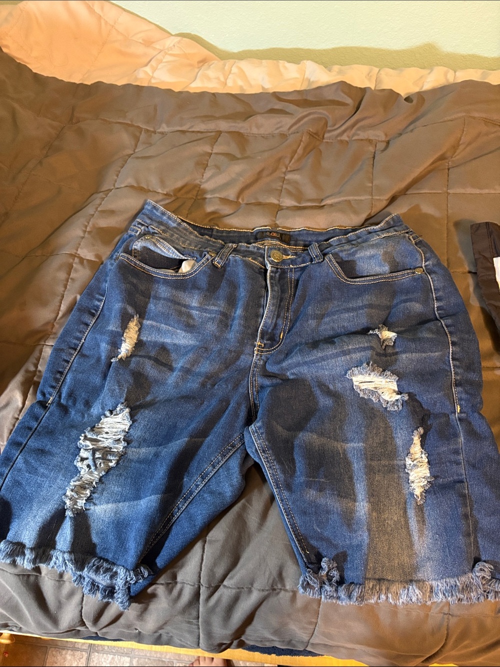 Distressed Dark Blue Denim Jean Shorts